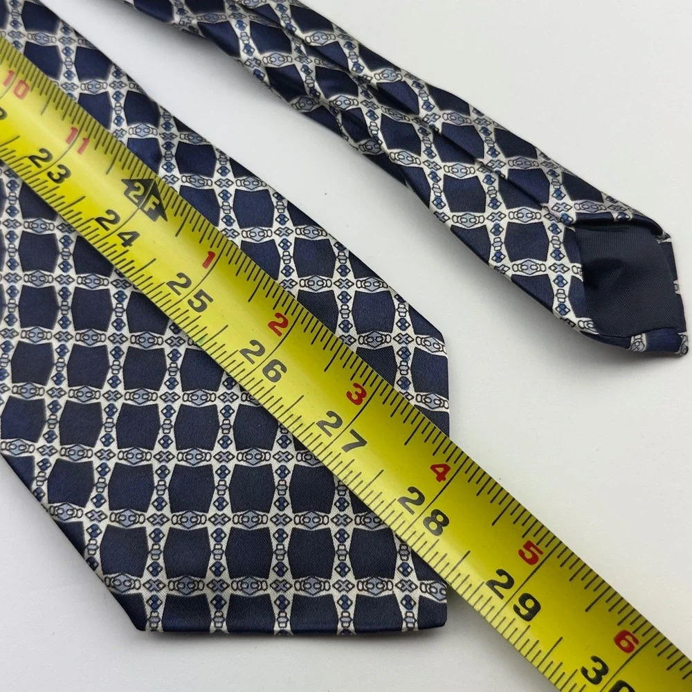 Fosseys Mens Navy Blue Geometric Pattern Polyester Necktie Classic Formal Tie